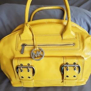 Michael Kors patent yellow bowler bag